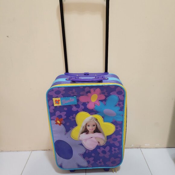 Vintage Barbie Rolling Suitcase 2000 Flowers Kids Luggage 50x29x15 cm - Picture 1 of 9